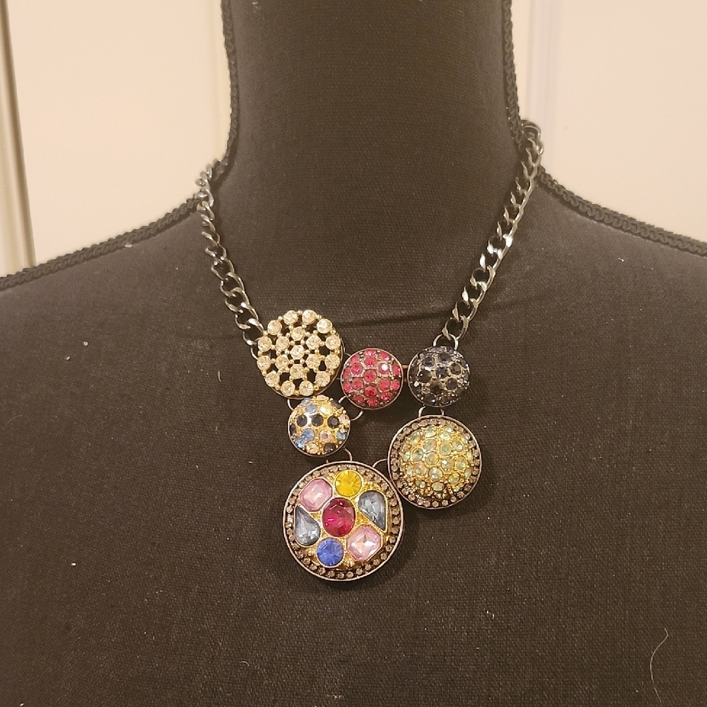Source Unknown Blue and Pink Necklace with Asymmetrical Design